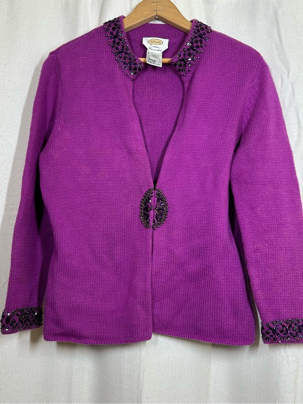 Talbots Cashmere Blend Sweater Purple Beaded Sequin Embellishment Size Small
